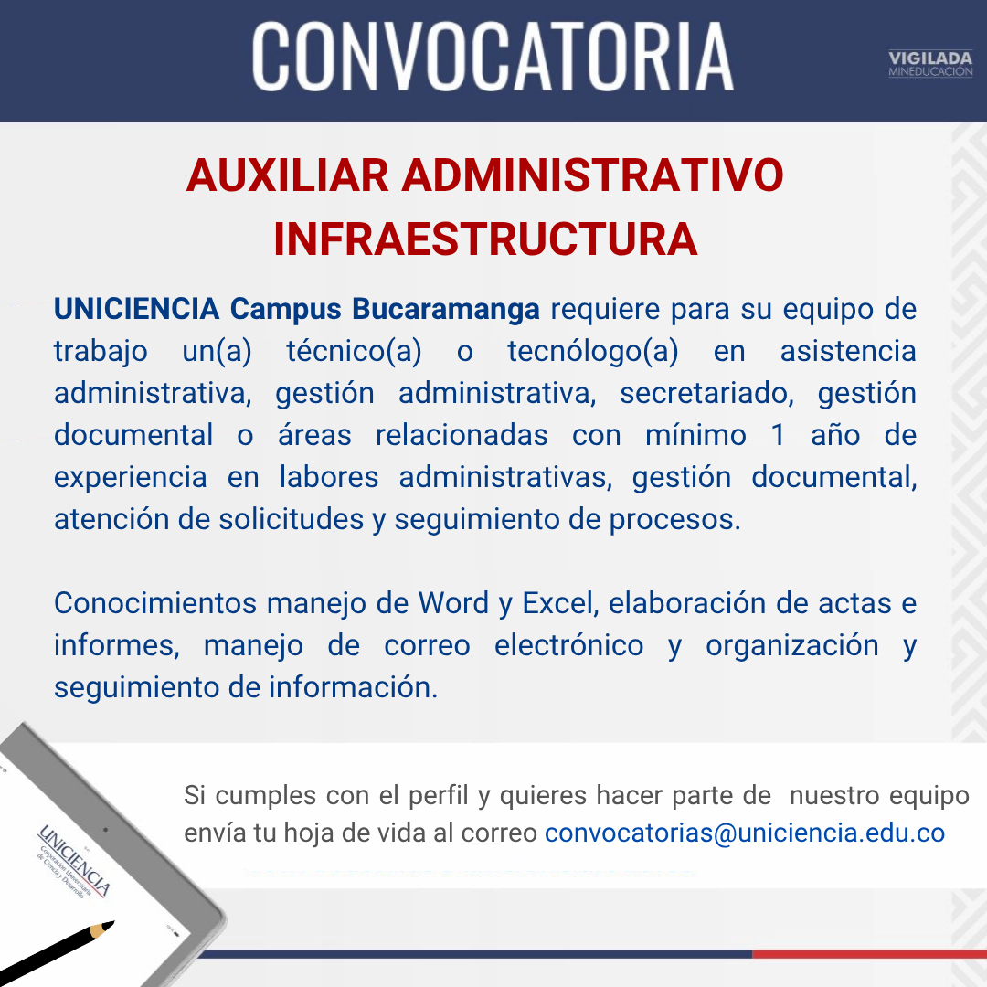 Convocatoria Auxiliar Administrativo Infraestructura