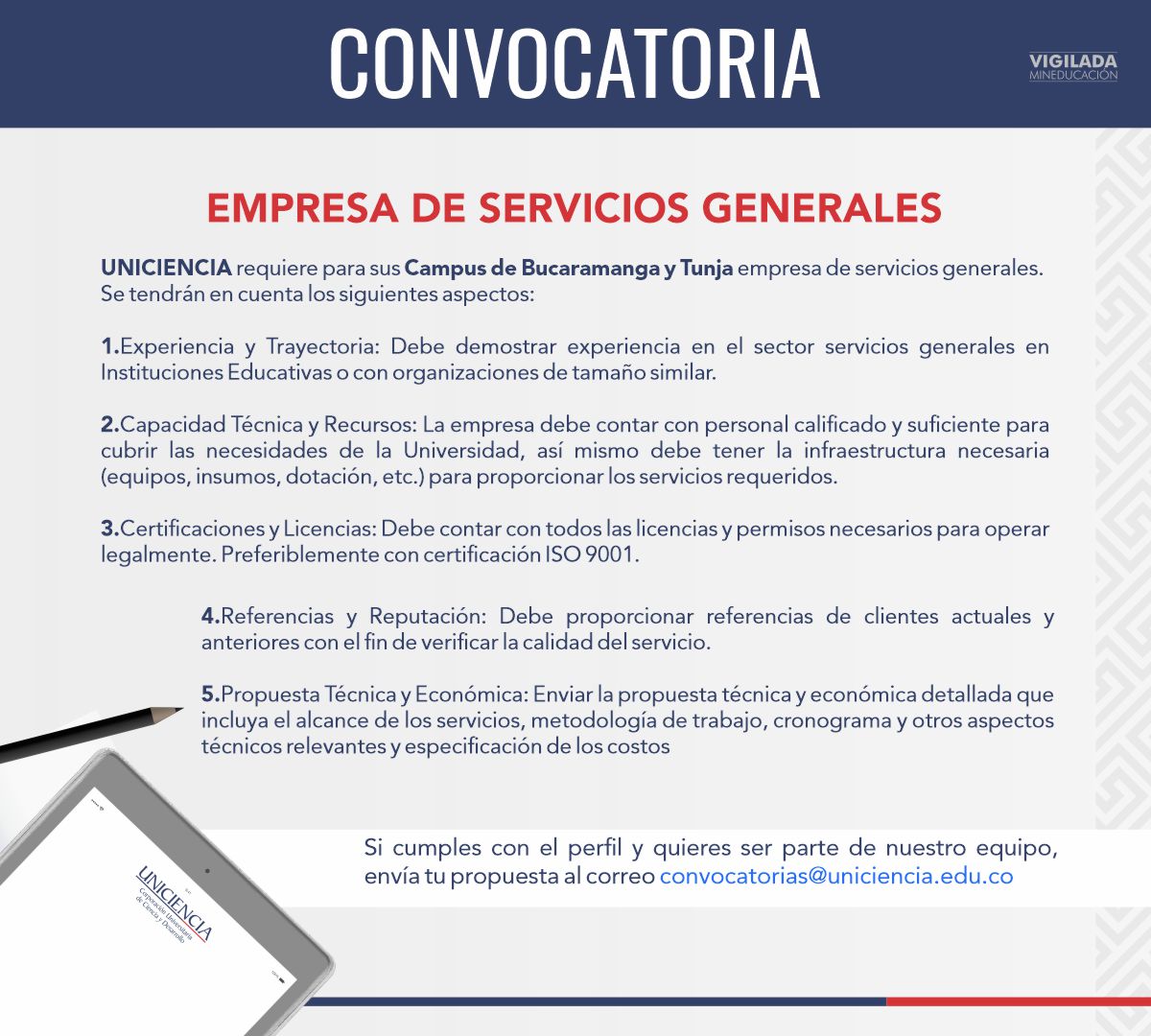 Convocatoria Empresa de servicios generales - Noviembre 2024