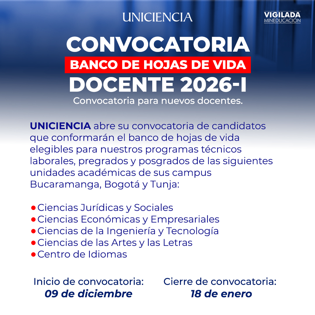 Convocatoria Banco de hojas de vida Nuevos Docentes 2026 - I