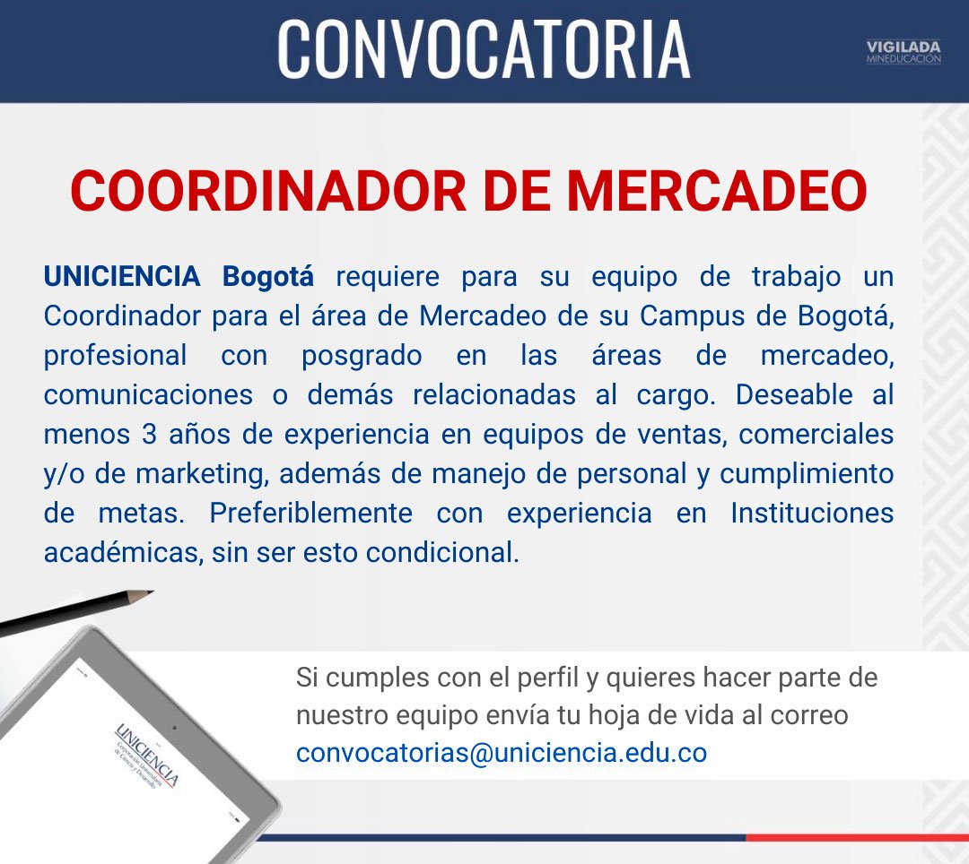 Convocatoria Coordinador de Mercadeo Bogotá - Febrero 2025