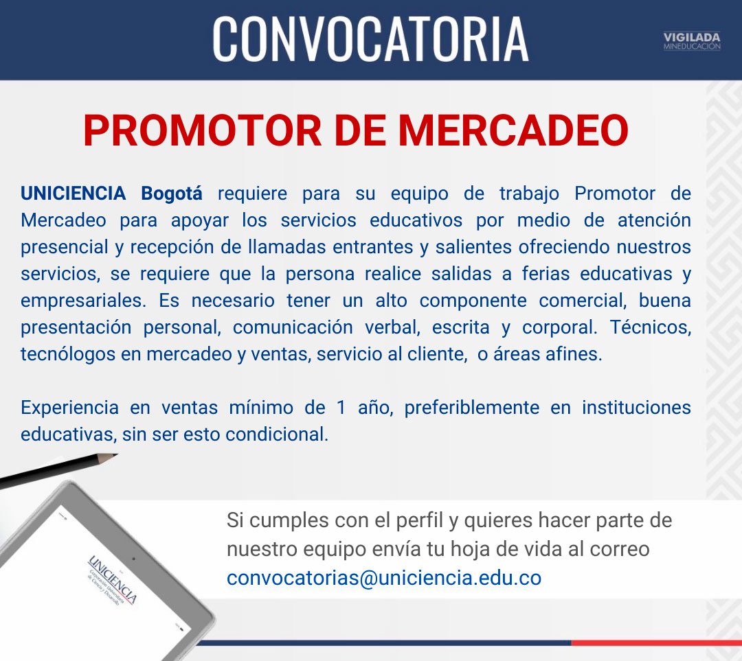 Convocatoria Promotor de Mercadeo Bogotá - Febrero 2025