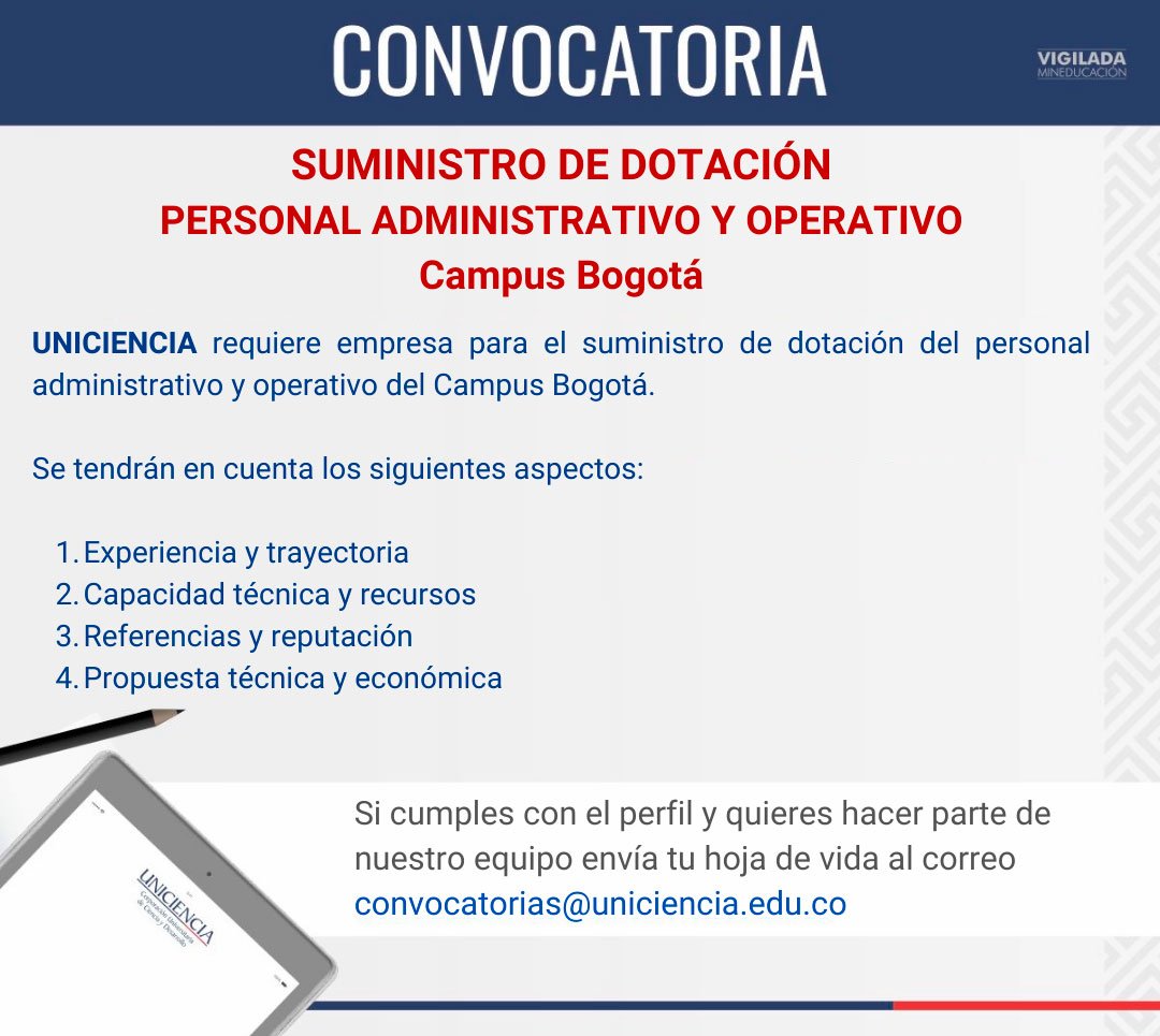 Convocatoria suministro de dotación personal administrativo Bogotá 2025