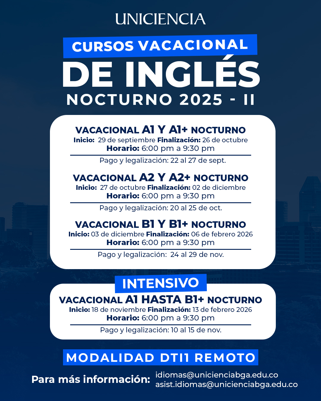 Cursos Semestral Nocturno Ingles | UNICIENCIA