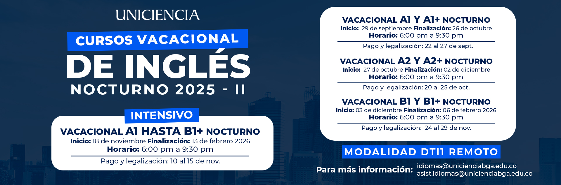 Cursos Semestral Nocturno Ingles | UNICIENCIA